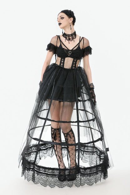Ebony V-Neck Short Sleeve Sheer Mesh Layered Dress