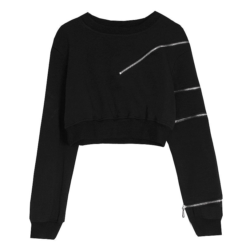 Ensemble sweat-shirt court zippé Y2K avec jupe plissée et ceinture 