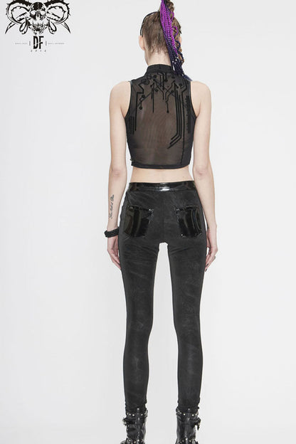 Women's Punk Vest with Flocked Mesh and Metal Details