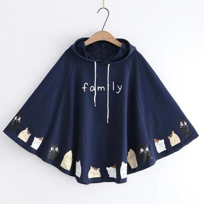 SpreePicky Kitty Print Hooded Cape Coat SP14258