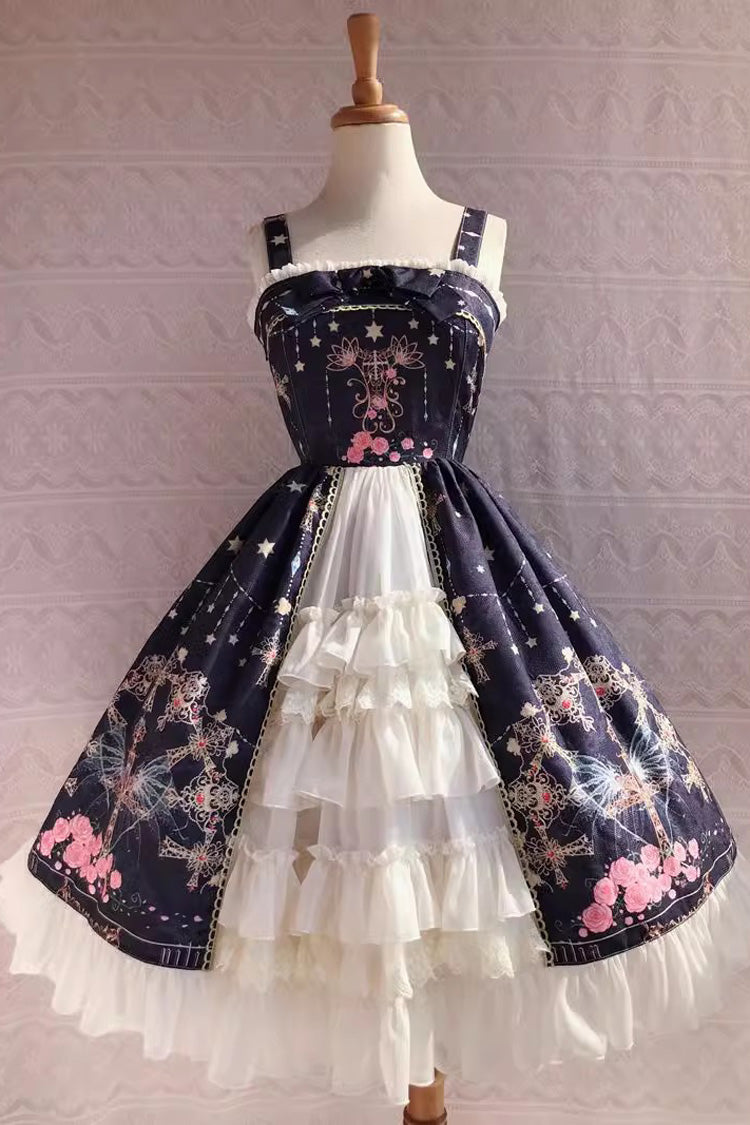 Peacock Cross Print Ruffle Cardigan Jsk Dress - Sweet Lolita