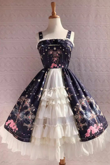 Peacock Cross Print Ruffle Cardigan Jsk Dress - Sweet Lolita