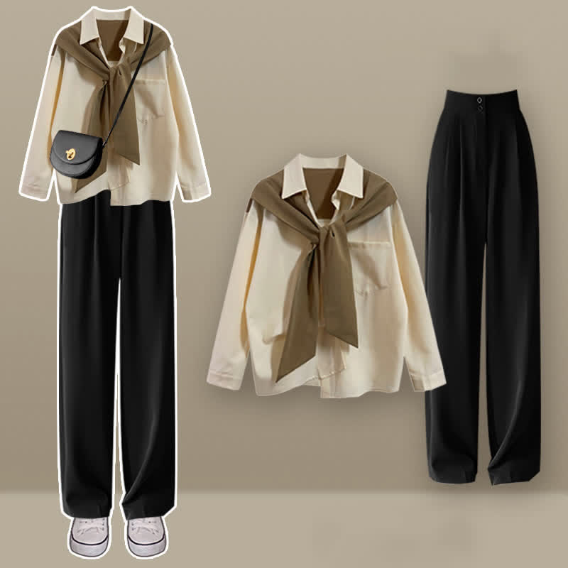 Casual Lapel Pocket Shirt High Waist Pants Set