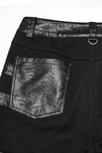 Studded Punk Pants with Buckle Straps and Mesh