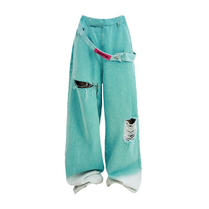 Casual Pants Print Ripped Cartoon T-shirt