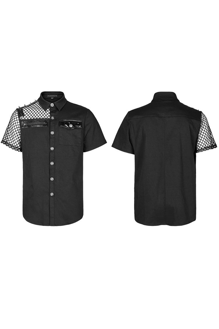 Mens Cotton Shirt with Mesh Panels and Asymmetric Cut