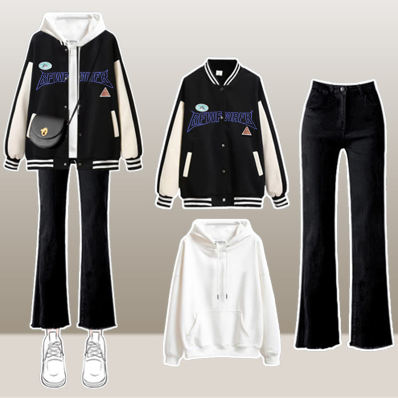 Letter Baseball Jacket Hoodie Pants Set