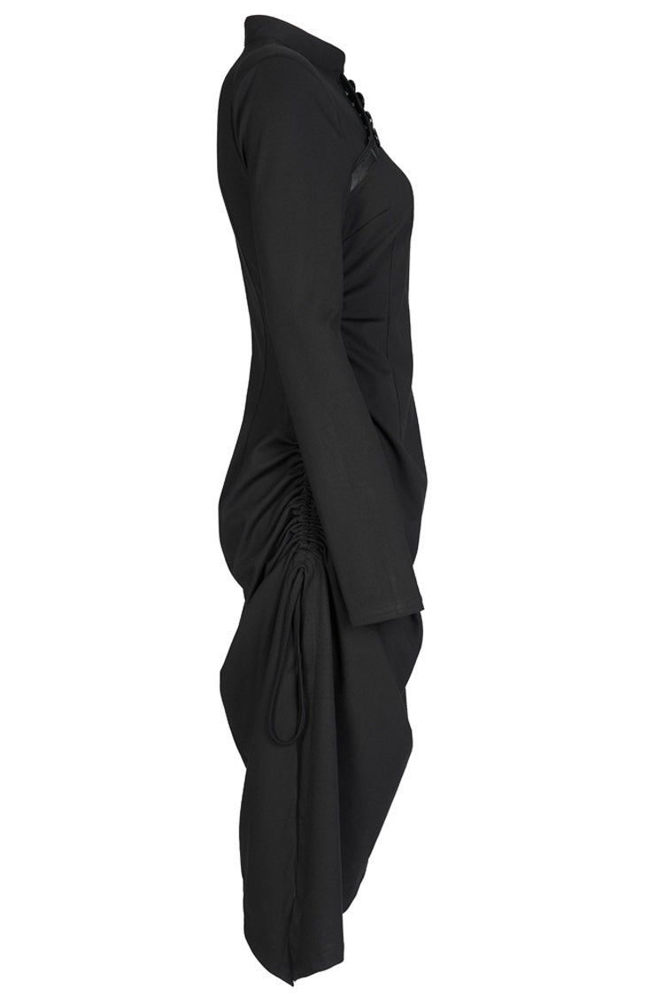 Improved Cheongsam Pointed Hem Drawstring Black Punk Dress