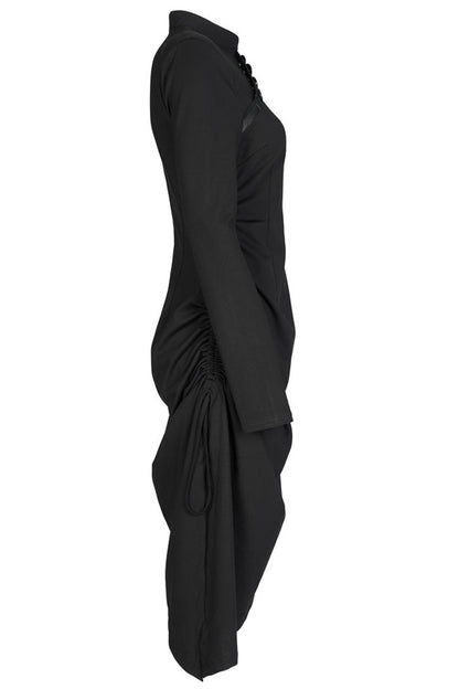 Improved Cheongsam Pointed Hem Drawstring Black Punk Dress