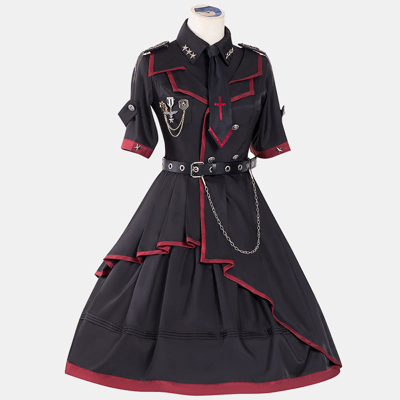 Y2K Gothic Lolita One Piece Dress Military Uniform