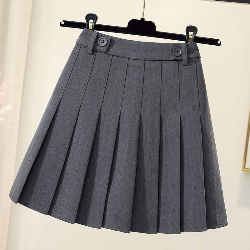 High Waist Pure Color Pleated Skirt