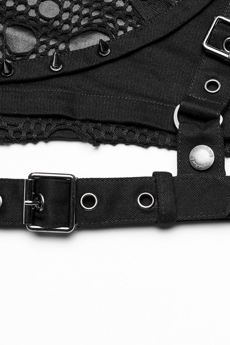 Steampunk Women's Shorts with Faux Leather Stitching Mesh and Buckles