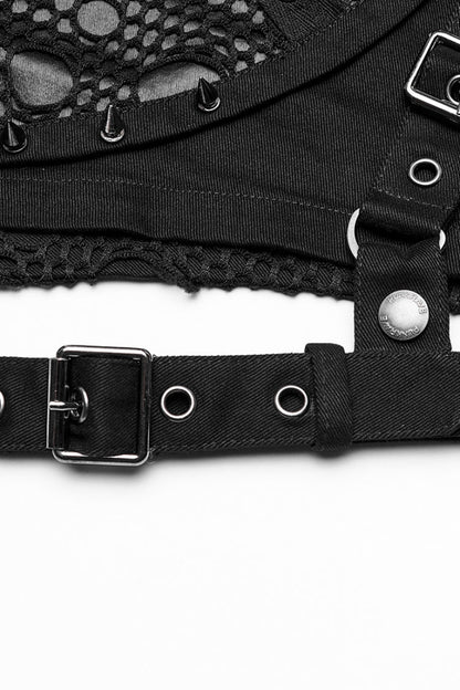 Steampunk Women's Shorts with Faux Leather Stitching Mesh and Buckles