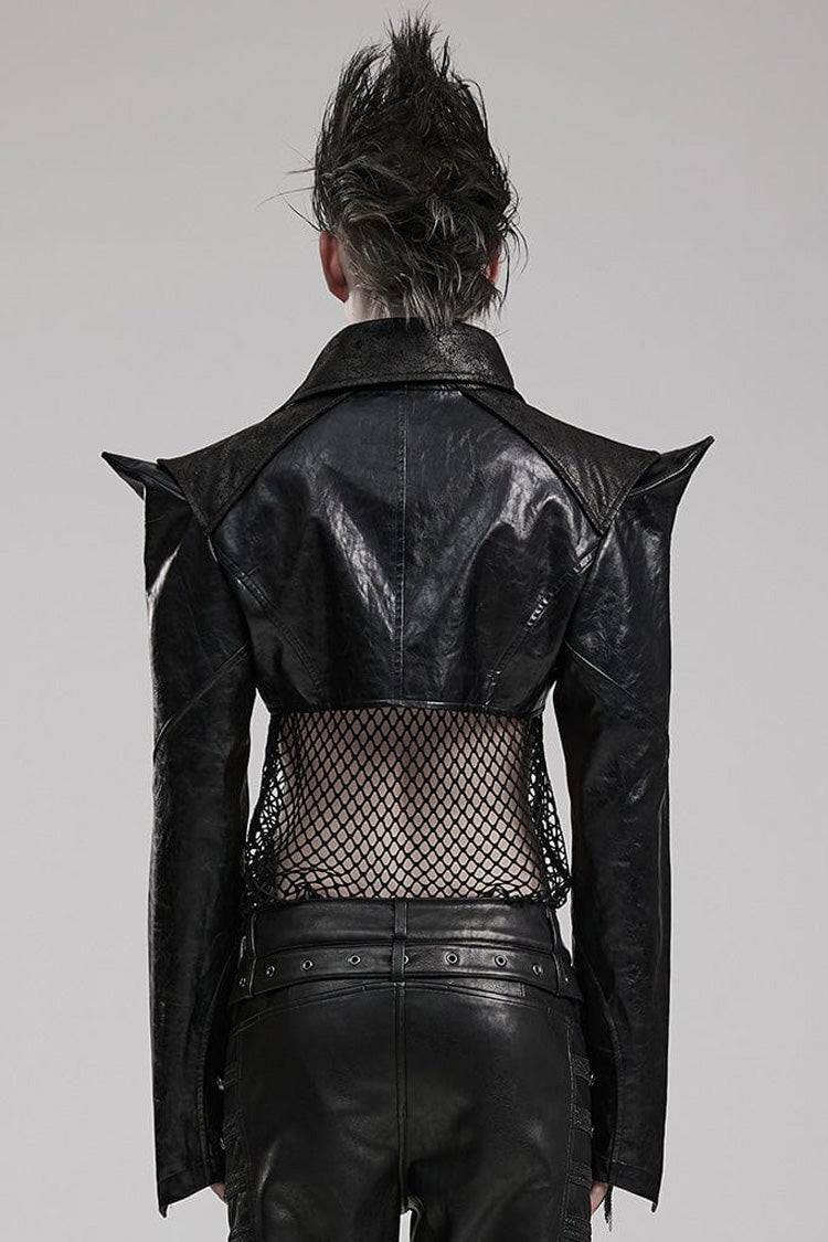Steampunk Short Coat with Faux Leather and Zipper