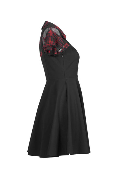 V-Neck Ruffled Chiffon Waisted Skull Punk Dress