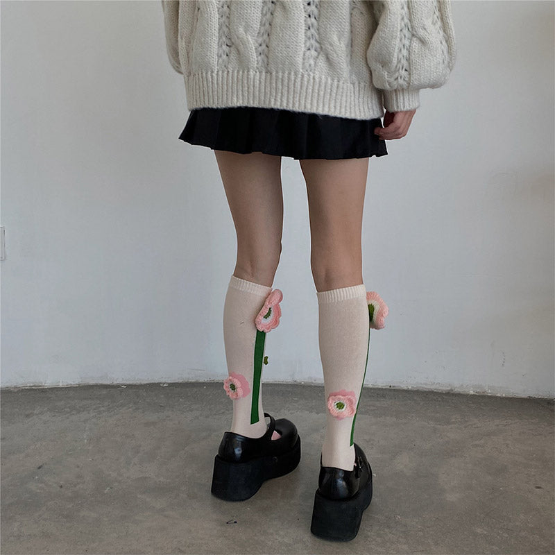 Chaussettes en tricot à imprimé tulipes