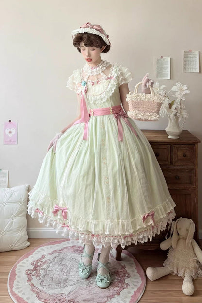 Emerald Ruffled Bow Lolita JSK Long - Sakura Spring