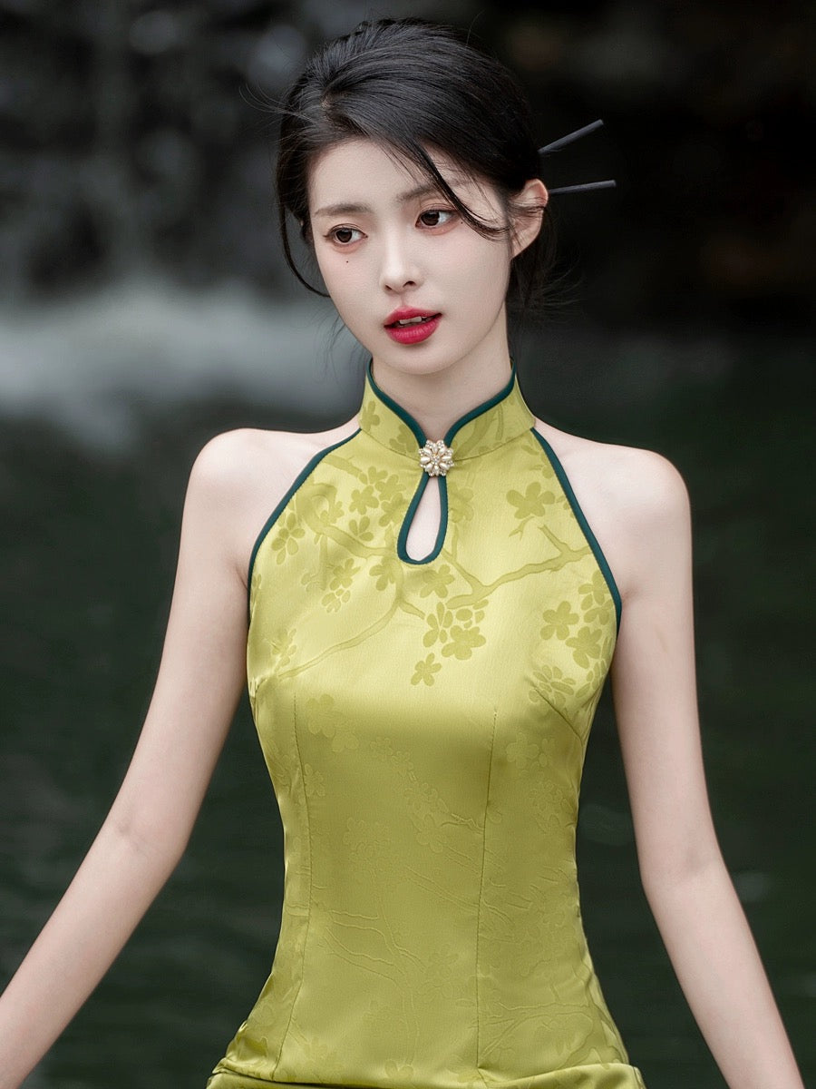 Cheongsam fleuri jaune