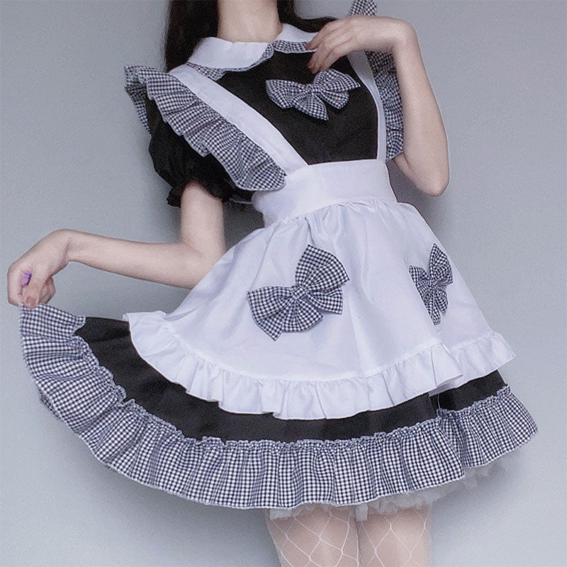 Robe de costume Lolita à volants et nœud papillon à carreaux Kawaii