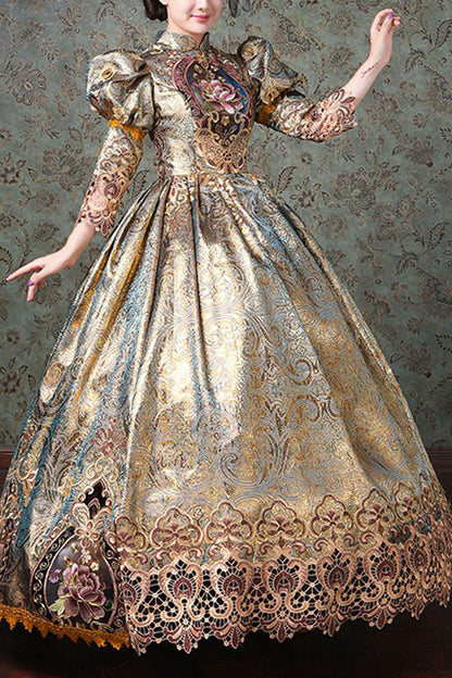 Hollow Floral Embroidered Half Sleeve Dress