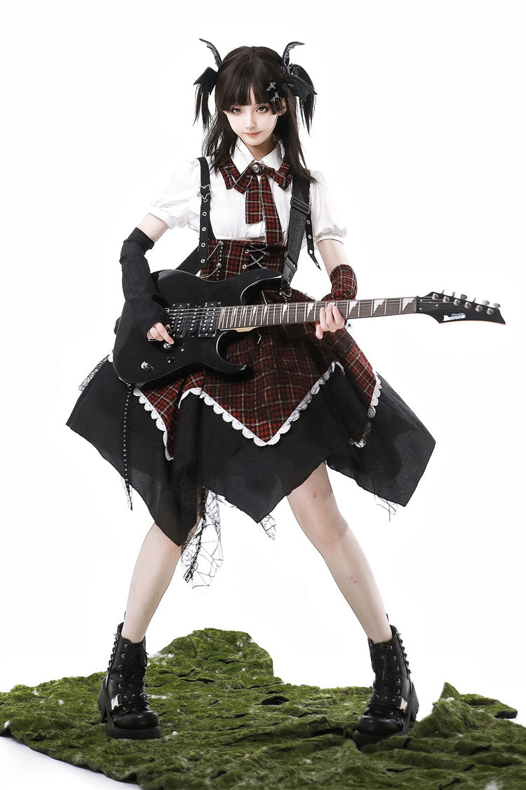 Soul Mantra Plaid Sweet Lolita Strap Dress - Noir