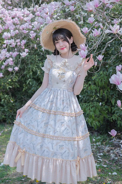 Butterfly and Cherry Embroidered Ruffled Sweet JSK Gown