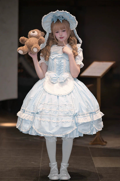 Cotton Sleeveless Lace-Trimmed Sweet JSK with Bow Details