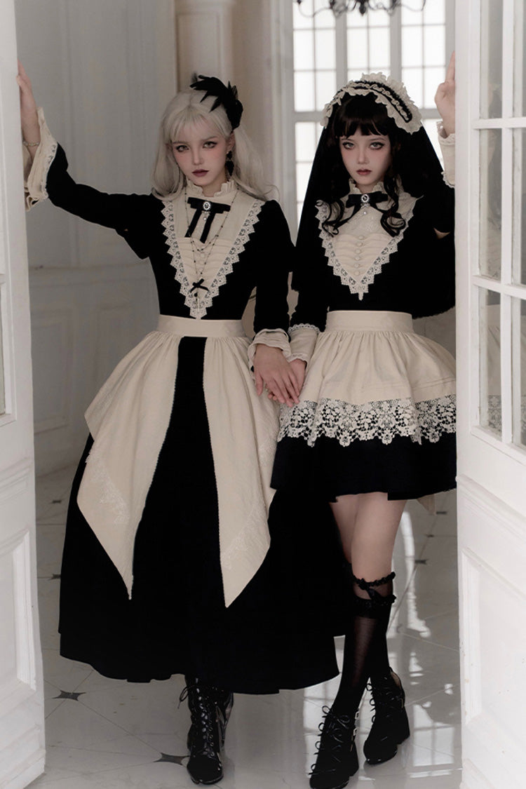 Letters and Poems Nocturne Nun Long Sleeves Ruffle Gothic Lolita Short Dress