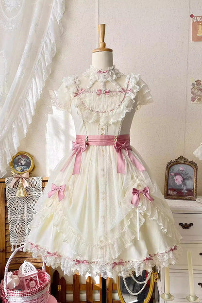 Sakura's Spring Resonance Sleeveless Ruffled Bow Sweet Lolita JSK Short in Yellow