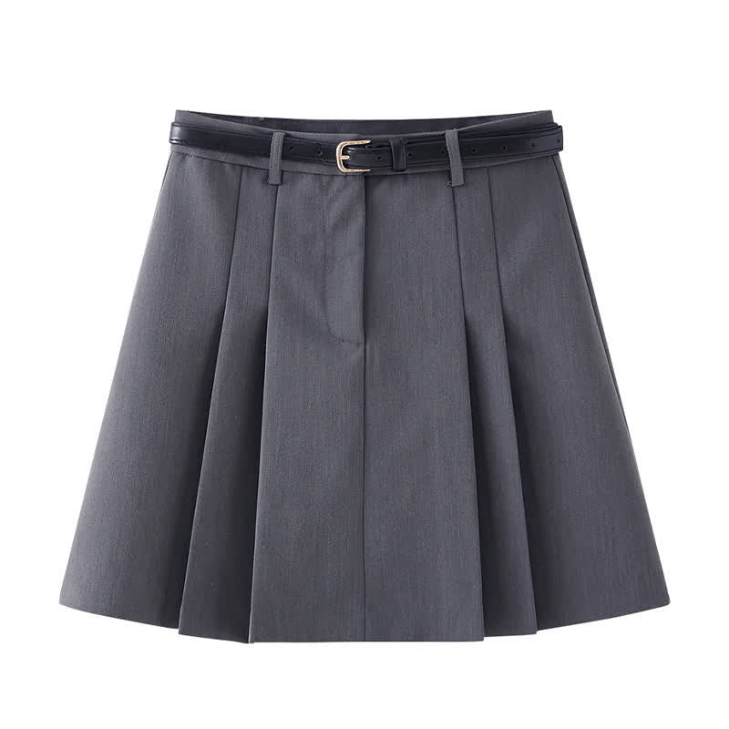 Chic Chiffon Sleeve Shirt High Waist Belted Pleated Skirt