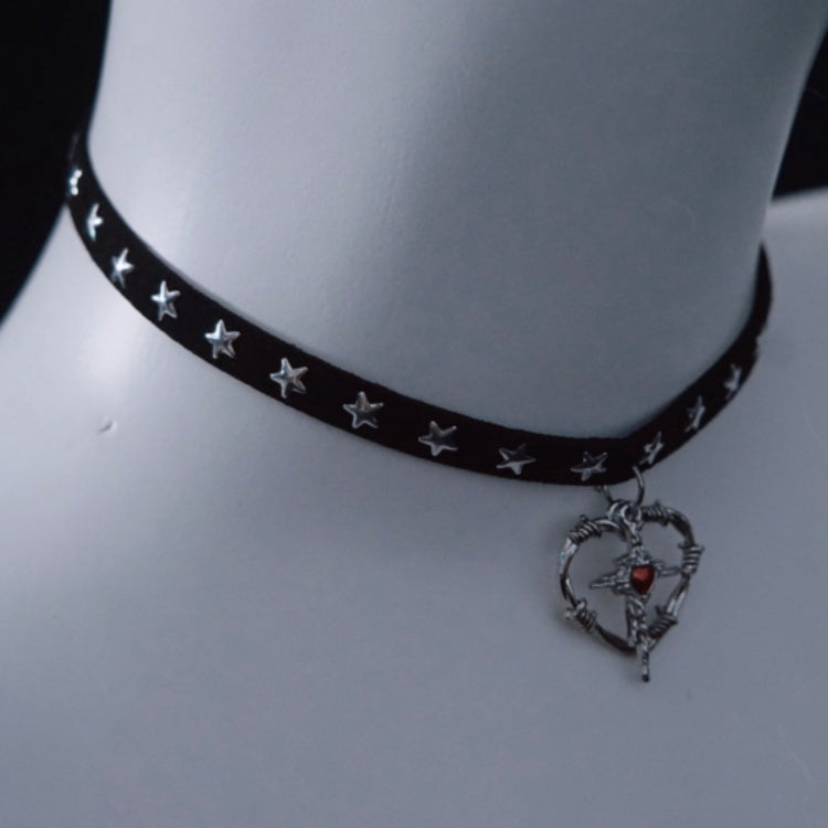 Cross Heart Pendant Black Stars Choker