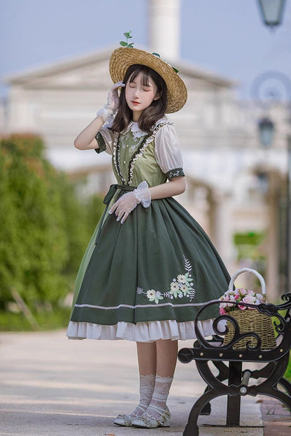 Embroidered Doll Collar Short Sleeve Classic Lolita Gown