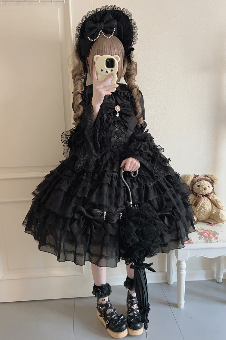 Black Dream Prologue Doll Multi-Layered Bow Gothic Dress