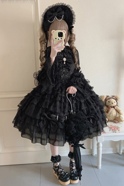 Black Dream Prologue Doll Multi-Layered Bow Gothic Dress