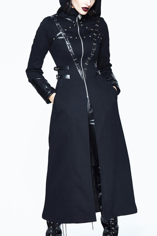 Inverted Pentagram Print Longline Gothic Overcoat