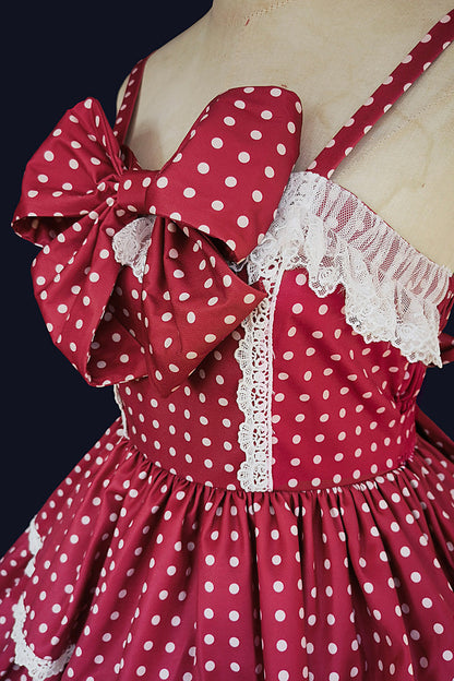 Polka Dot Ruffle Bowknot Sweet Lolita JSK Dress in Red