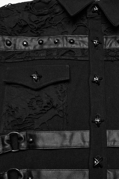 Men's Punk Vest with Rivet Buckles and Mesh Stitching