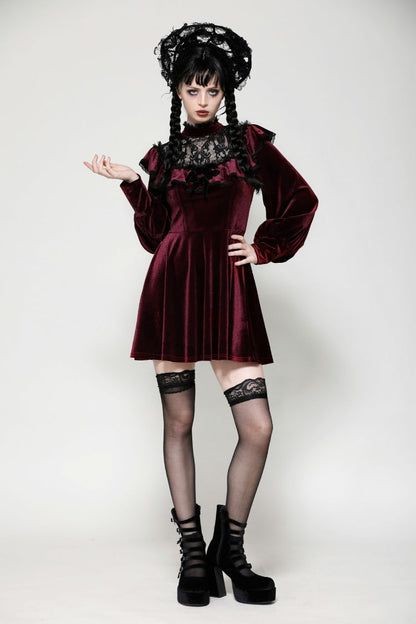 Crimson Knit Velvet Maxi Gown with Long Sleeves - Gothic Graduation Attire