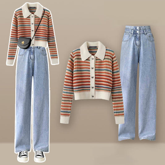 Pants Cardigan Rainbow Casual Colorful Stripe