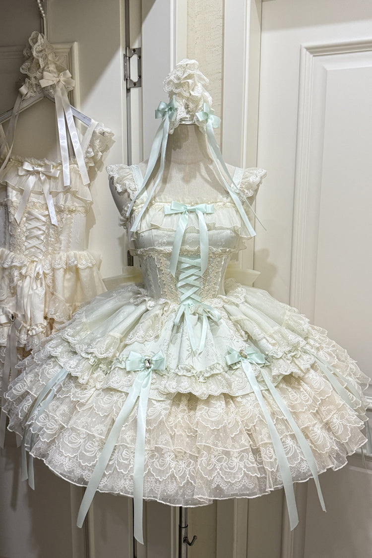 Emerald Layered Lace-Up Ballet Lolita JSK - Ribbon Heart