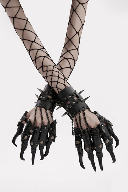 Dragon Claw Finger Steampunk Gloves in Stitched Black Faux Leather