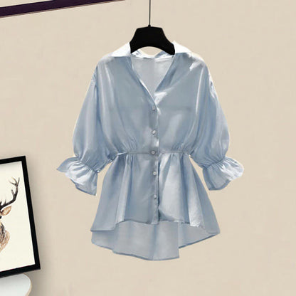 Tank Denim Flared Top Shirt Blue Drawstring Pants