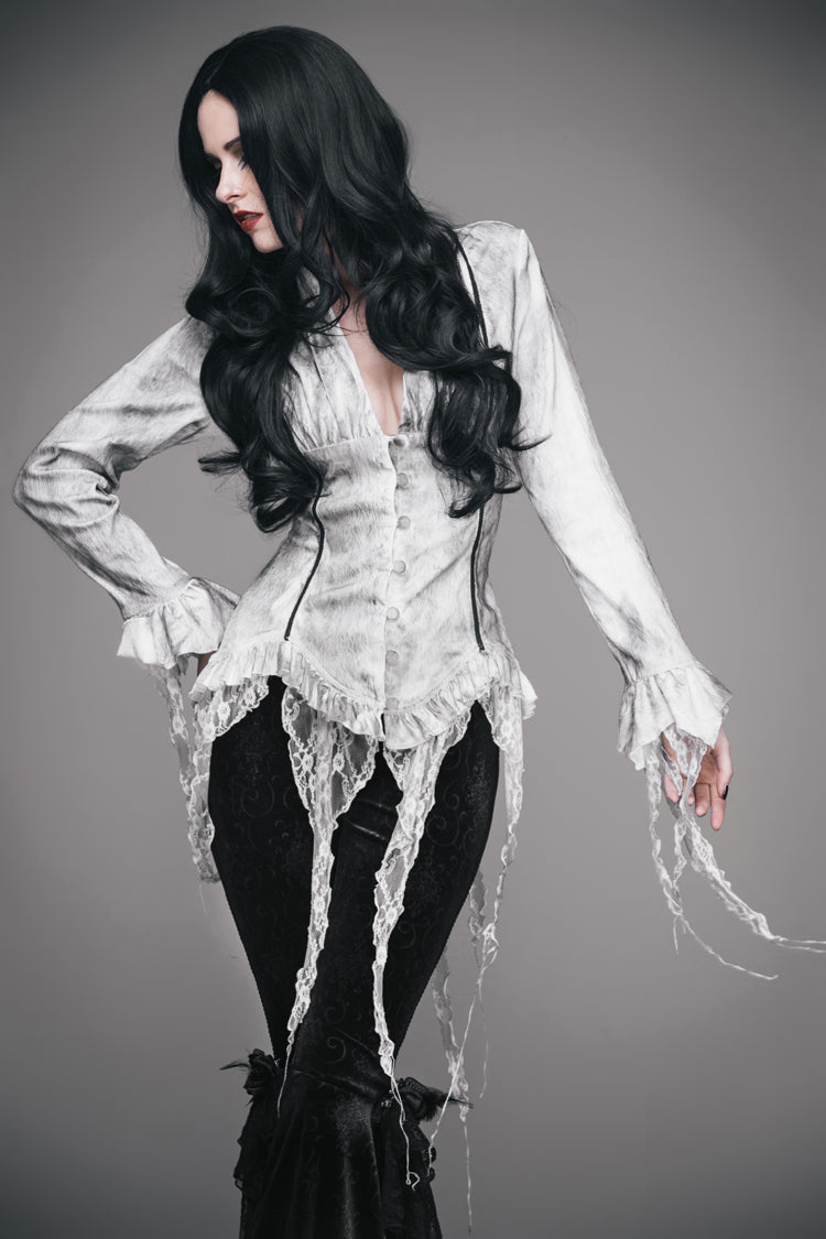 Gothic Lace-Up Back Blouse with Tassels
