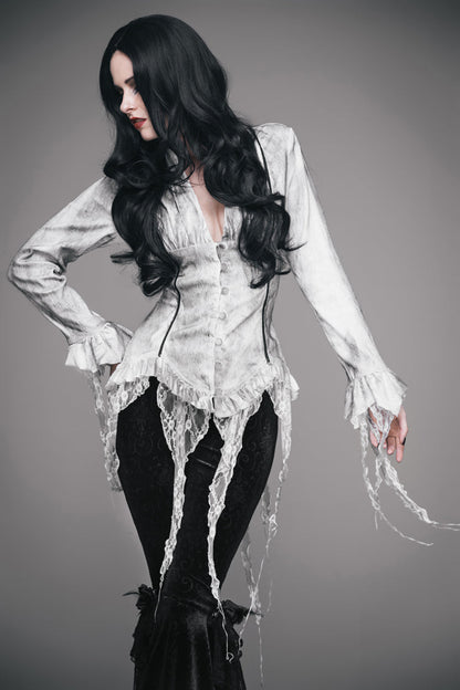 Gothic Lace-Up Back Blouse with Tassels