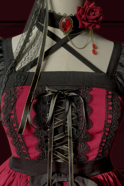 Red Gothic Lolita Double-Layered Ruffle Stitching Lace JSK Dress