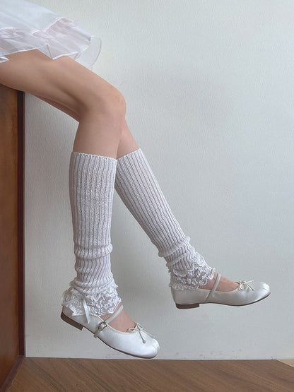 White Lace Ruffle Trims Lolita Leg Warmers