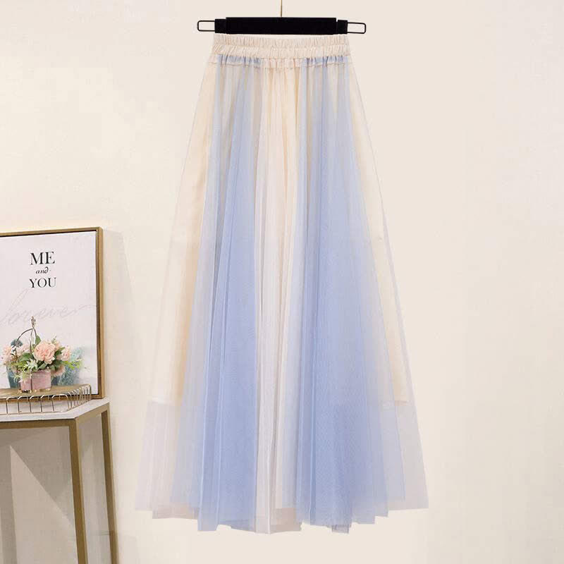 Print Round Collar T-Shirt Bow Knot Tulle Skirt