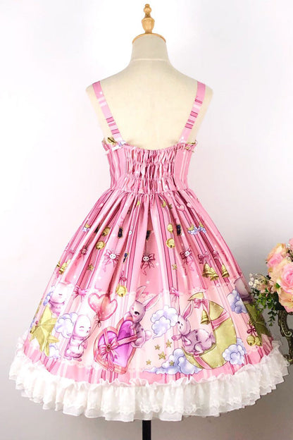Bunny Star Paradise Sleeveless Print Ruffle Bowknot Lace Sweet Lolita Jsk Dress
