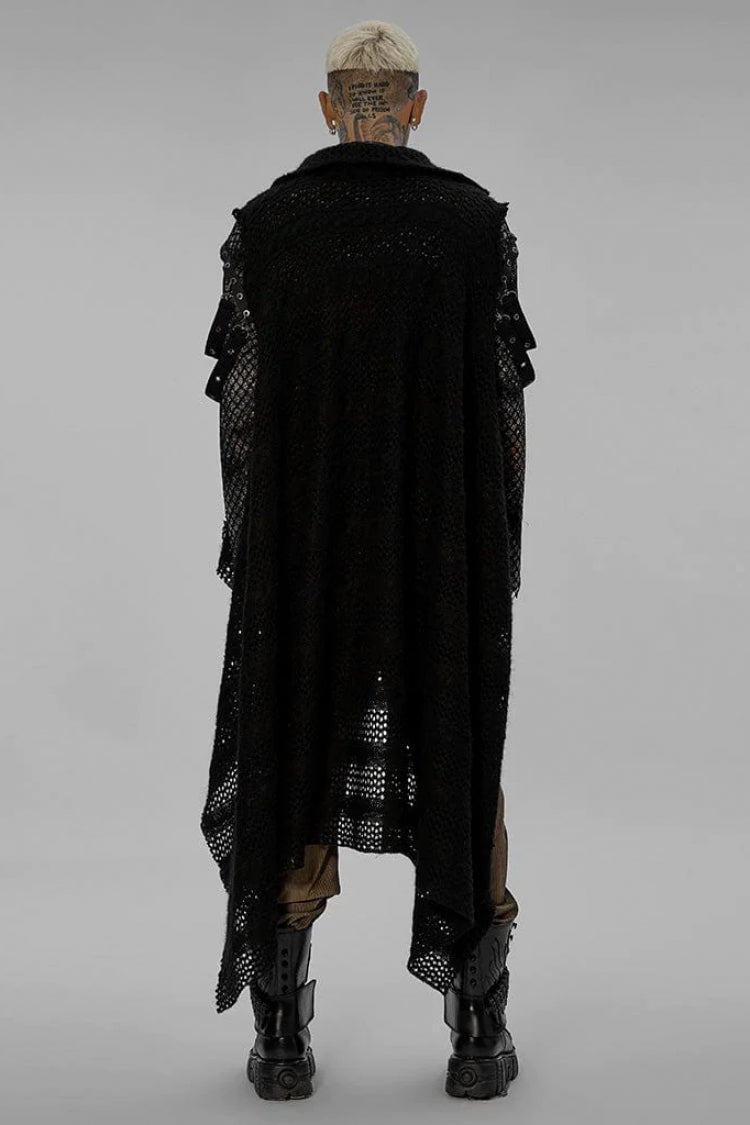 Webbing Buckle Asymmetric Hem Black Gothic Vest for Men