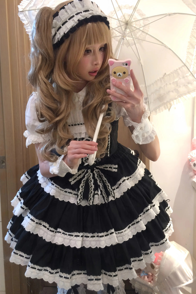 Maiden Heart Triple-Layered Ruffle Bowknot Lace Sweet Lolita Jsk Dress